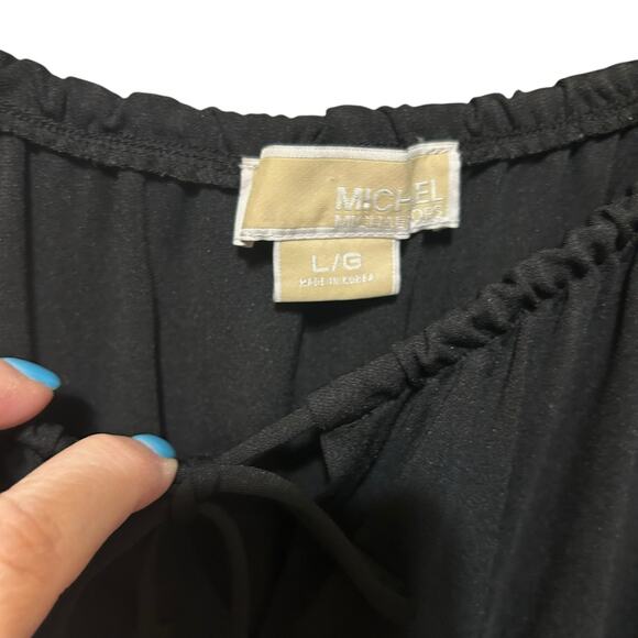 Michael Kors Boho Eyelet Dress L Black‎ Stretch Cinched High Waist Resort Travel - Picture 2 of 12